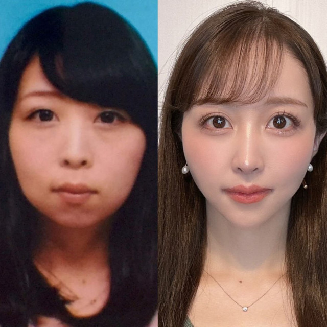 垢抜け前と現在のティナさんのビフォーアフター（＠tina.beauty107より）