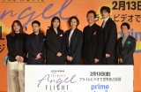 Prime Original映画『エンジェルフライト THE MOVIE』完成披露試写会の舞台あいさつに登壇した（左から）野呂佳代、矢本悠馬、松本穂香、米倉涼子、遠藤憲一、城田優、徳井優 （C）ORICON NewS inc.