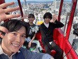 劇場用実写映画『秒速5センチメートル』のキャンペーンで大阪を訪れた（左から）松村北斗、白山乃愛、上田悠斗
