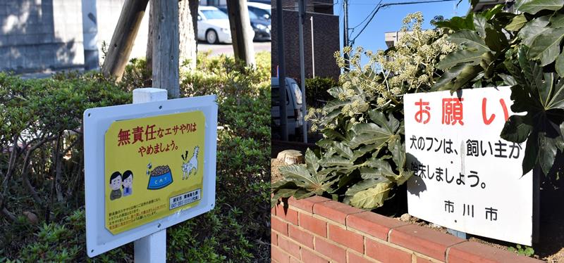 花壇には浦安市、市川市がそれぞれ設置したとみられる看板もあった