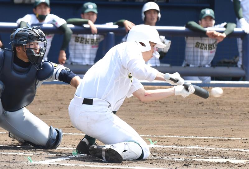 春季千葉県高校野球大会決勝でプレーする選手=千葉市稲毛区