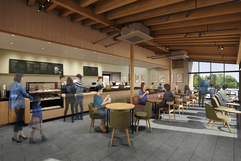 スターバックスコーヒージャパンが道の駅「みのりの郷東金」に出店する店舗のイメージ（同社提供）