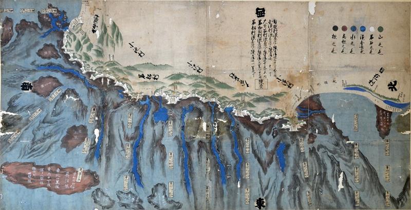 現在のいすみ市の沿岸や海中地形を描いた「大多喜藩海防絵図」（いすみ市郷土資料館提供）