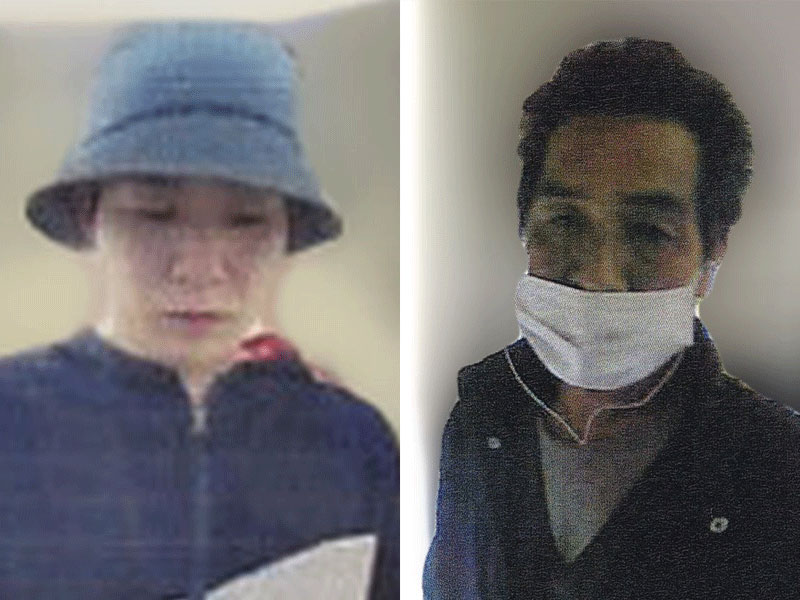 千葉県警が公開した市原市の事件の容疑者（左）と船橋市の事件の容疑者の画像（県警提供）