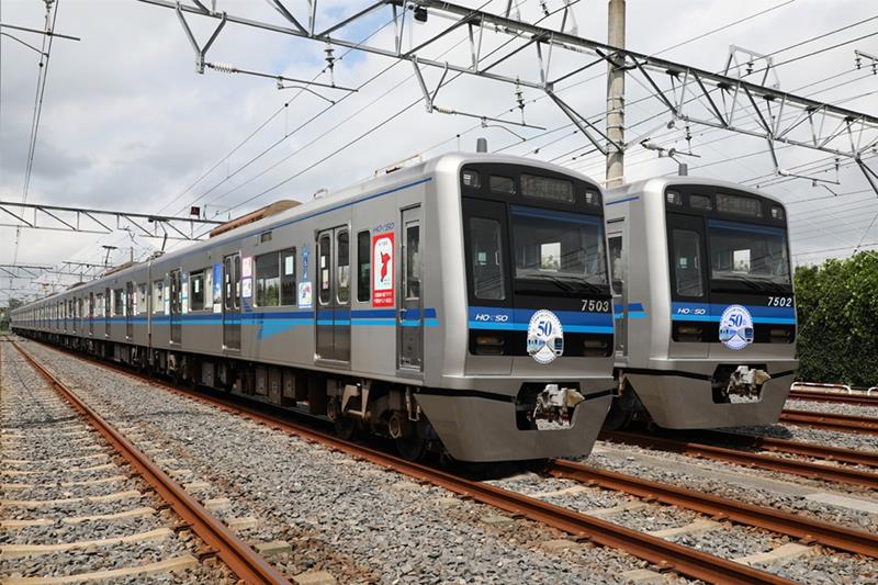 ヘッドマーク付き電車撮影会のイメージ。合成加工を施して作成（北総鉄道提供）