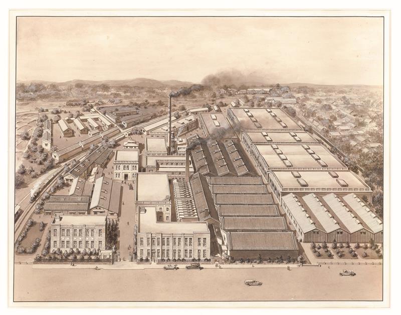 戦前の工場の絵＝ヤマサ醤油提供