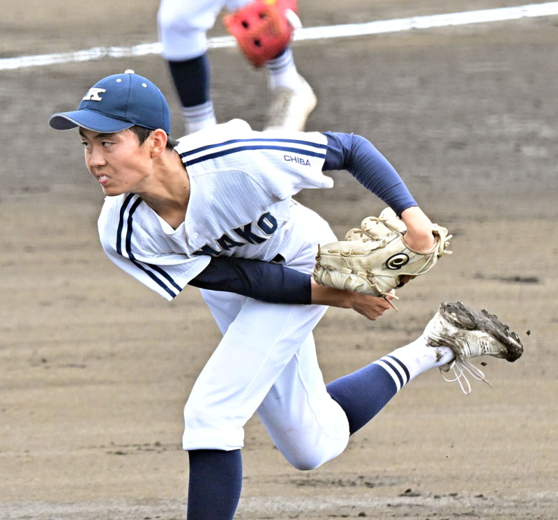 鎌ケ谷―あずさ第一　完封勝利を収めた鎌ケ谷の鍜治＝柏の葉