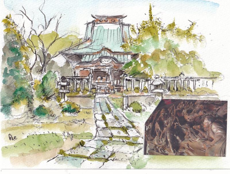 飯縄寺境内と欄間彫刻(右下=観光マップより)