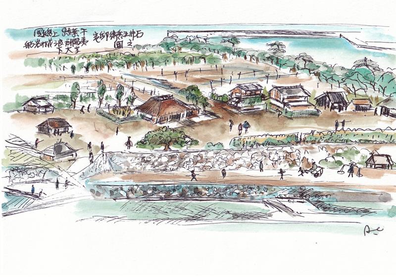 「日本博覧図　千葉県編－石井五兵衛邸宅の図」をスケッチし彩色