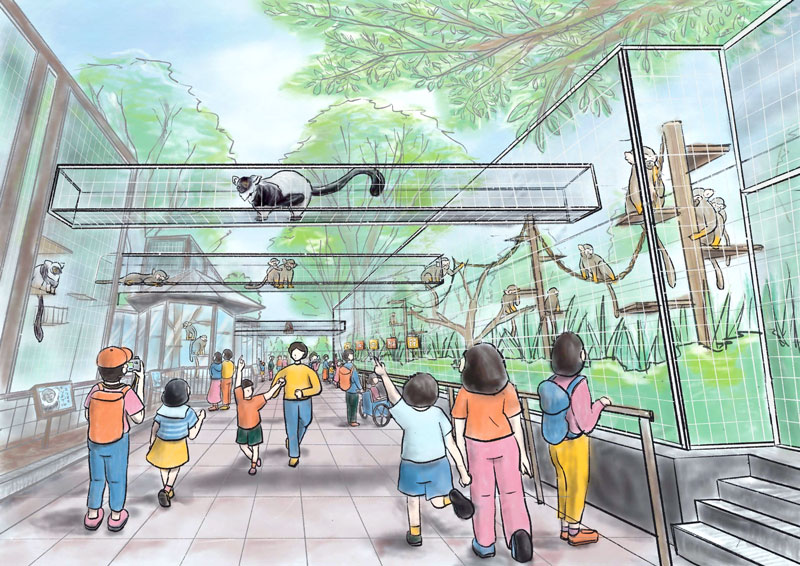 サルの共有放飼場と空中通路のイメージ図（市川市提供）