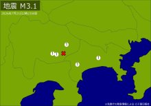 関東・中部で地震　Ｍ３．１　震源は山梨県東部・富士五湖　地震が及んだ地域人口３２万人